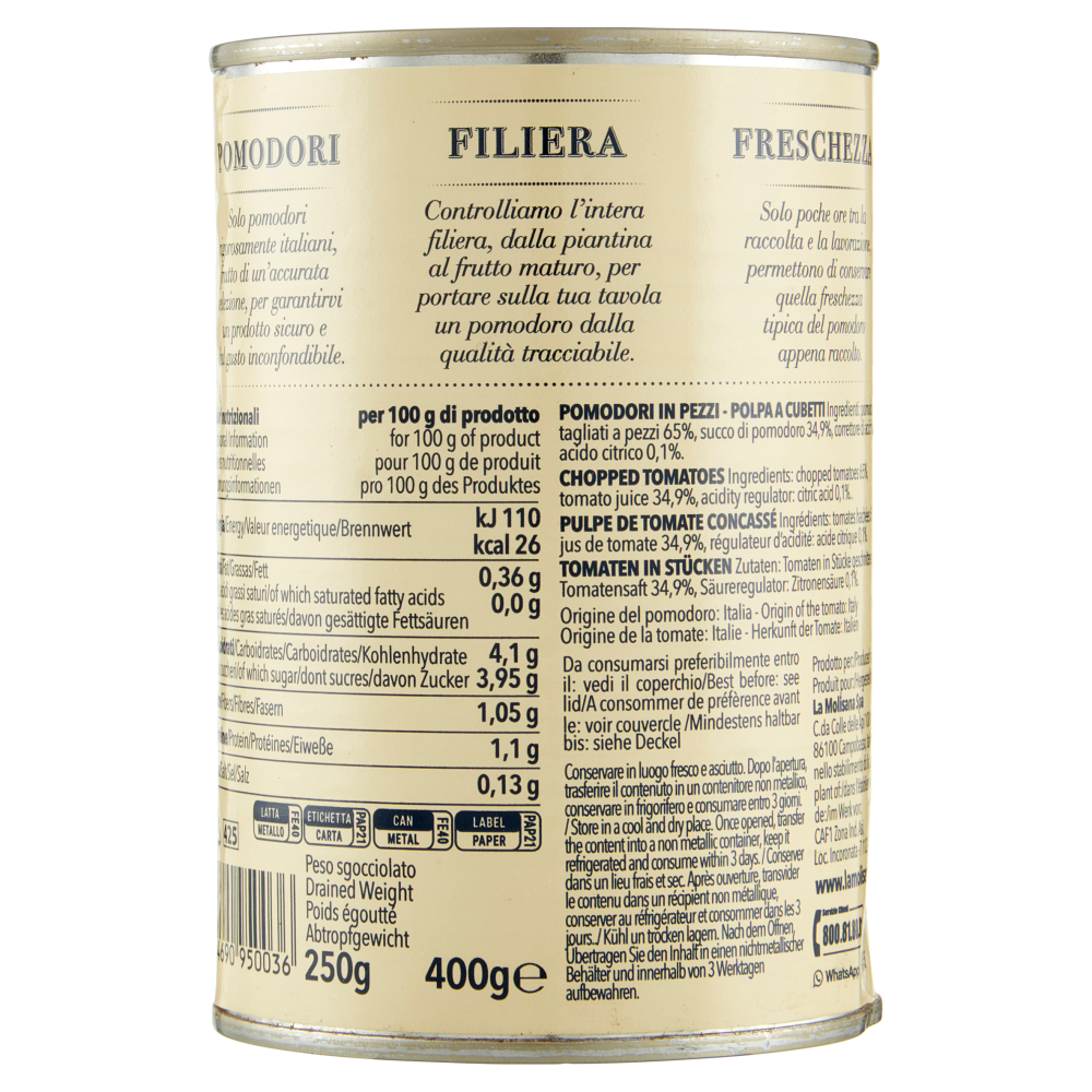La Molisana Pulpe de tomates en dés "cubettata" 100 % italienne - 400 g
