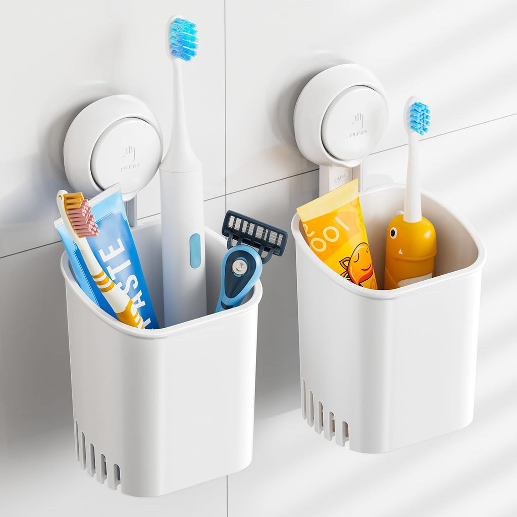 TAILI Lot de 2 supports pour brosse à dents/dentifrice muraux à ventouse - Blanc