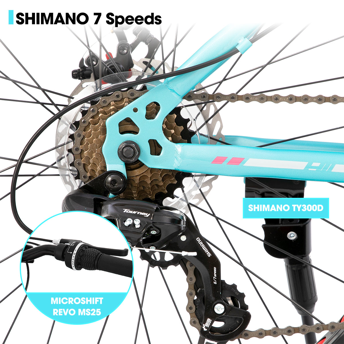 Hanland Roon VTT pour enfants avec 7 vitesses Shimano, double frein à disque et pneus larges 60 cm - Vert