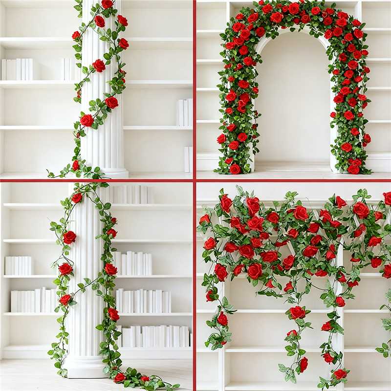 Wei's moment Lot de 2 Guirlandes de roses rouges artificielles, 7,54 ft, Plantes suspendues pour décoration de mariage jardin clôtures fête