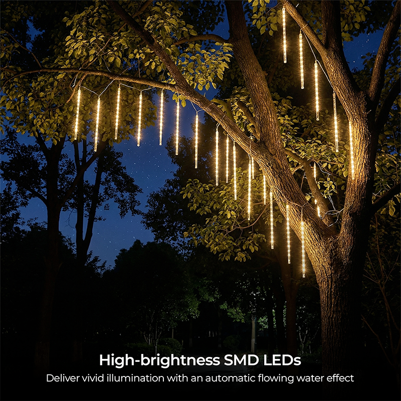 M.TK Guirlande Lumineuse Pluie de Météores avec 15 Tubes et 720 LED – Effet Gouttes de Pluie, Guirlande Étanche en Forme de Stalactites pour Sapin de Noël (Blanc)