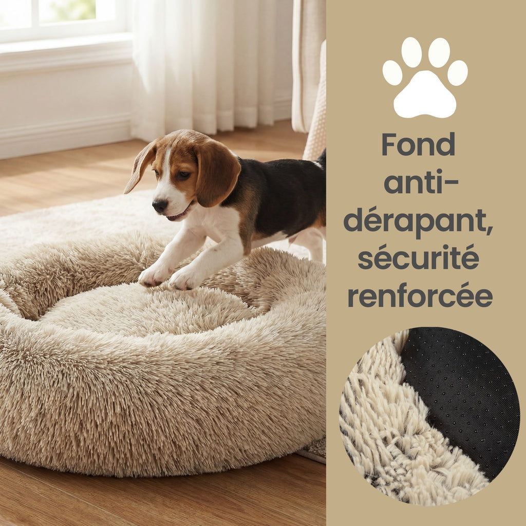 JOYFURNOS Lit pour chien en peluche donut avec housse amovible et lavable, kaki, 70 x 20 cm