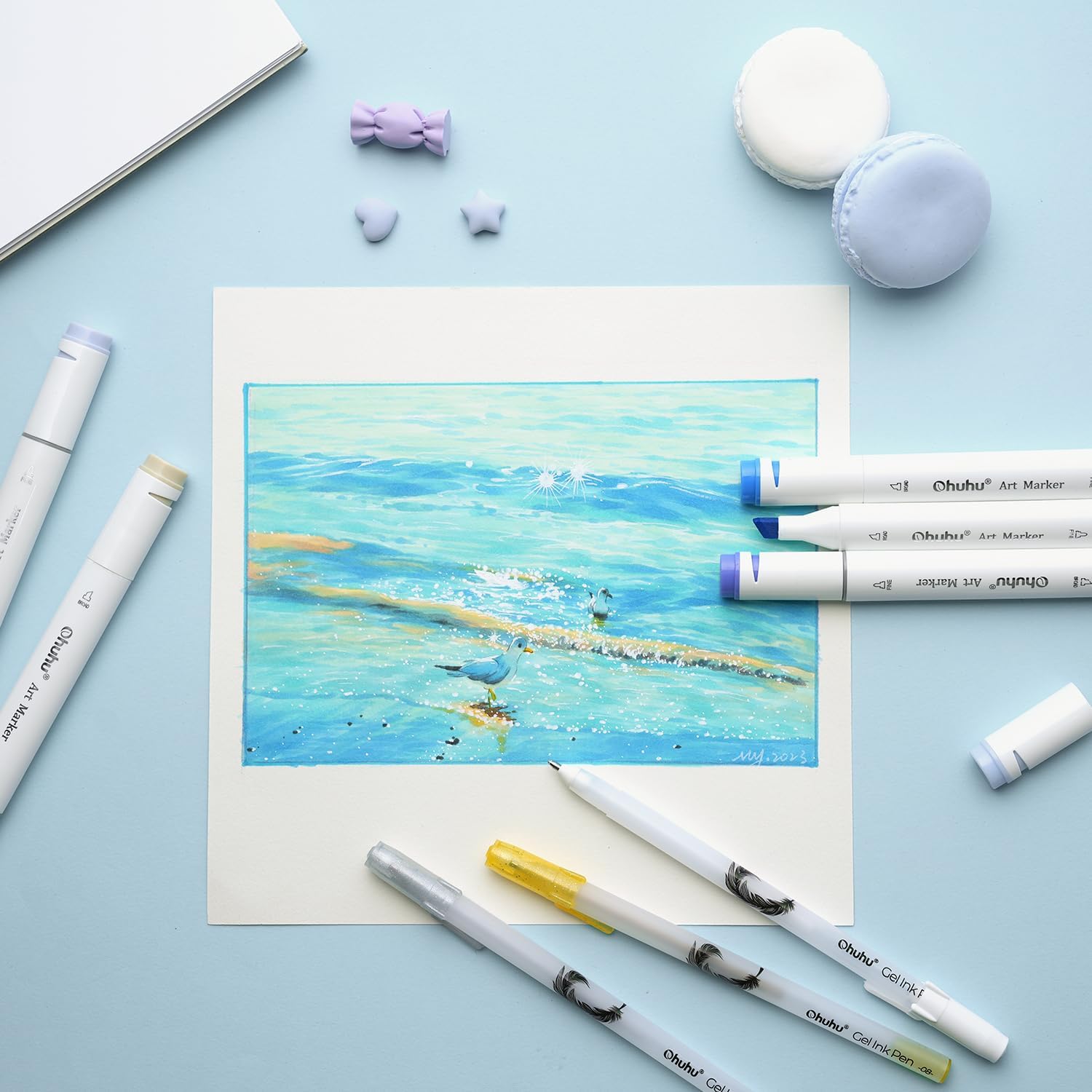 Ohuhu Stylos gel - Or, argent et blanc, stylos à encre gel pour dessin, écriture et création de cartes sur papier noir, Pointe extra-fine, 12 stylos