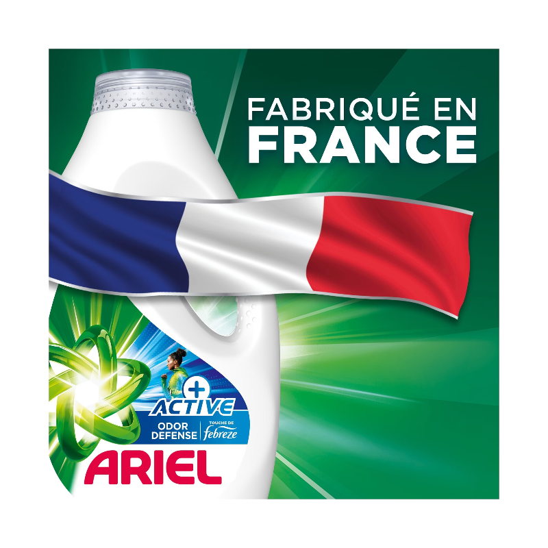 ARIEL lessive liquide protection active contre les odeurs, 30 lavages, 1,35 L