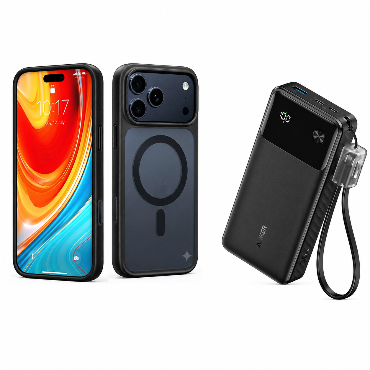 TORRAS iPhone 17 Pro Max Guardian-Magnetic Case + Anker 20,000mAh Power Bank, Black, Magnetic Charging Bundle