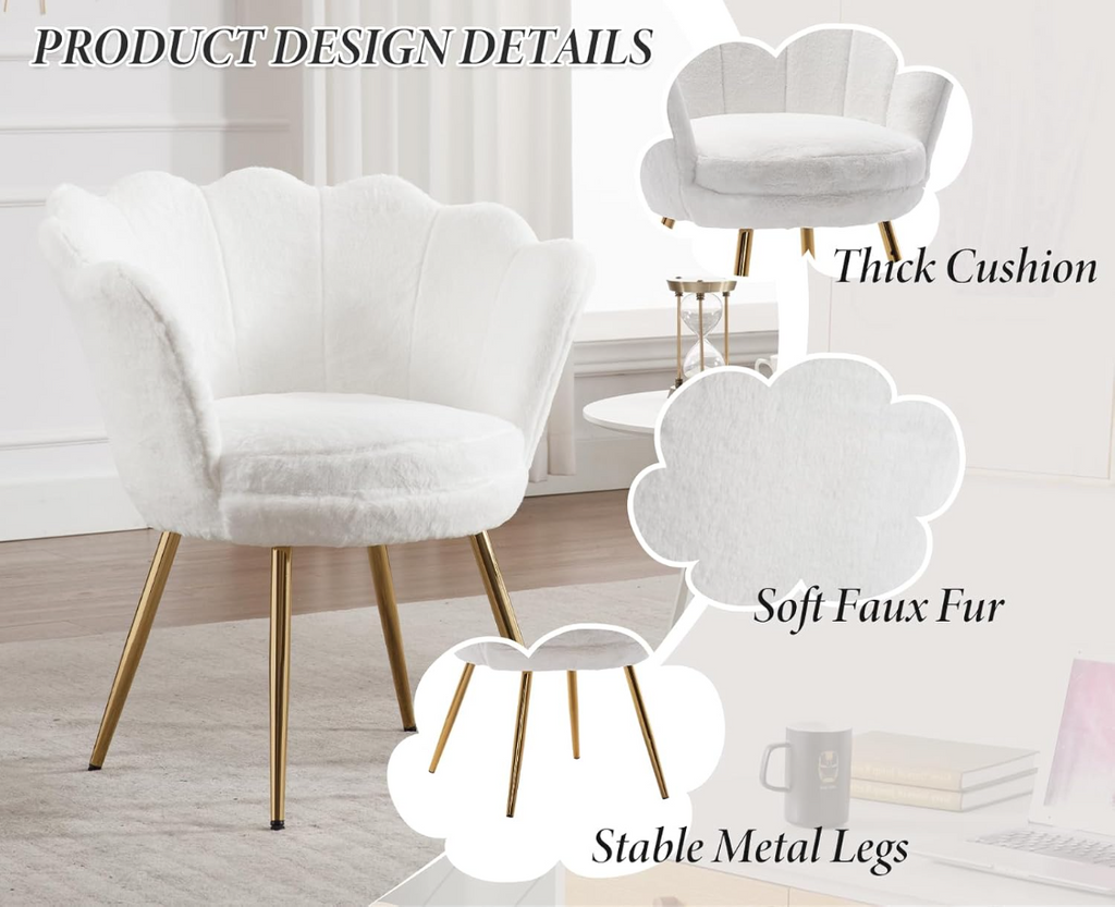 Ya-Home Chaise d'appoint rembourrée avec pieds dorés, chaise de coin moderne en forme de pétale pour salon/chambre
