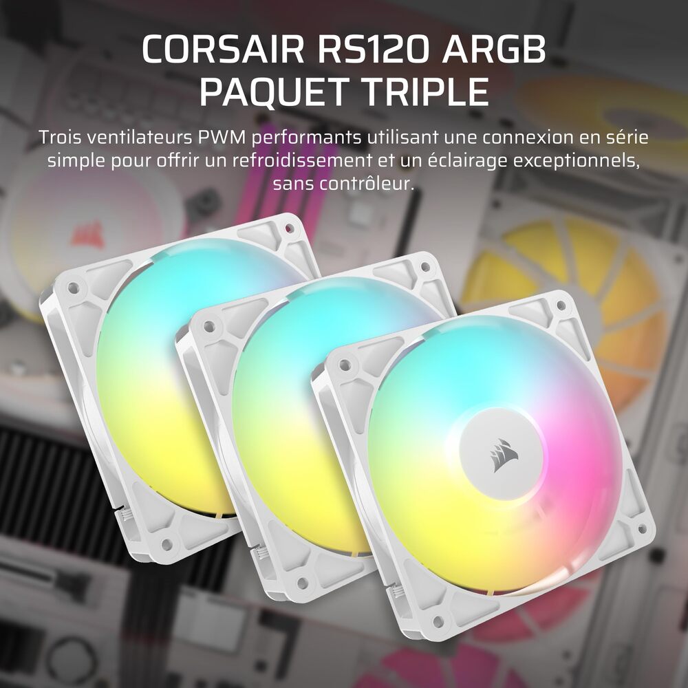 CORSAIR RS120 ARGB White, 120mm ARGB Fan, Triple Pack
