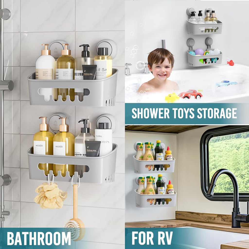 Taili Lot de 2 paniers de douche à ventouses, Organisateur de salle de bain robuste, Étagères amovibles pour intérieur de douche, Support pour shampoing