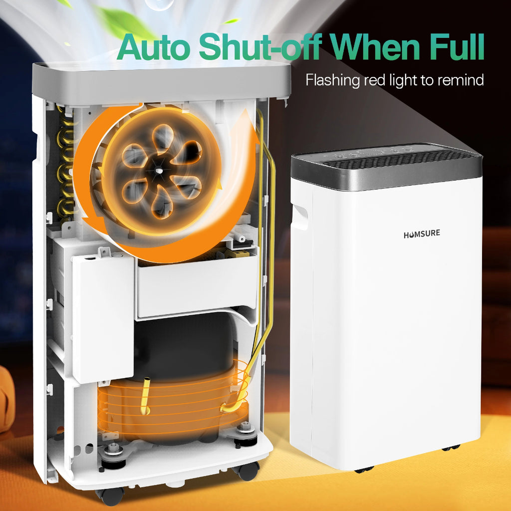 HUMSURE Déshumidificateur économe en énergie, 16 L/jour, pour pièces de 25 m², réservoir d'eau de 1,4 L, R290, minuterie 24 h, dégivrage automatique et arrêt automatique, 3 modes.