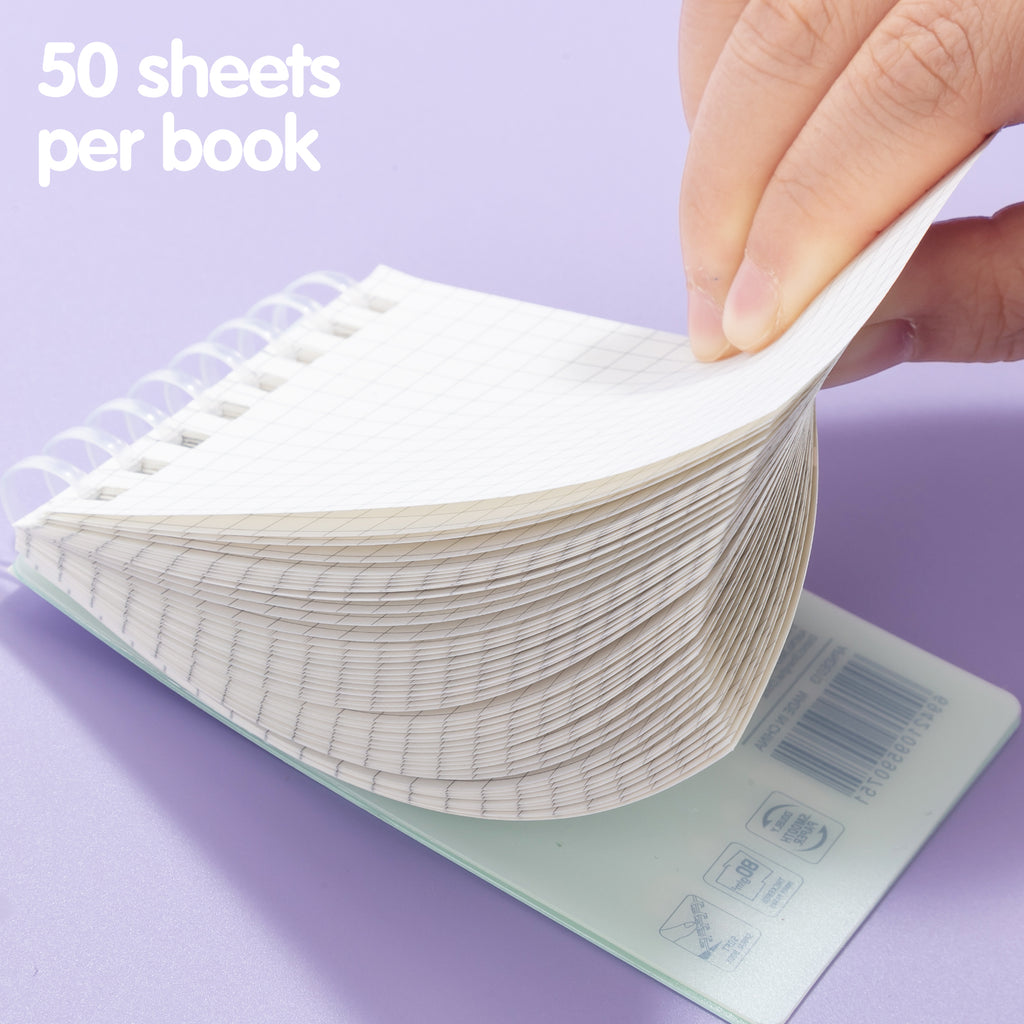 M&G Meeboki Carnets à spirale, lot de 4 carnets A7 à ouverture par le haut, 50 feuilles / 100 pages papier quadrillé, blocs-notes sténo à spirale pour école, travail et bureau