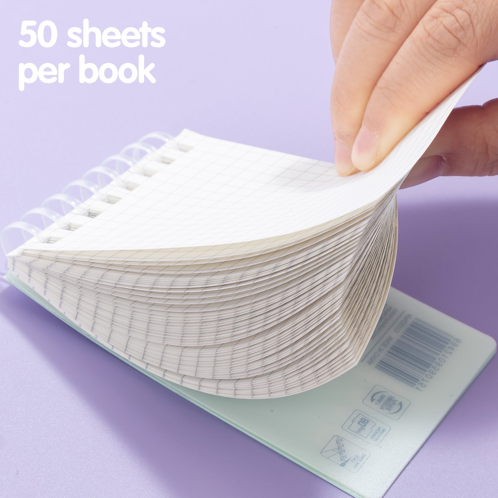 M&G Meeboki Carnets à spirale, lot de 4 carnets A7 à ouverture par le haut, 50 feuilles / 100 pages papier quadrillé, blocs-notes sténo à spirale pour école, travail et bureau