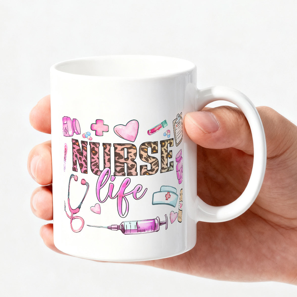 Alphynix Mug en céramique avec citation « Nurse Life », motif léopard et médical - 33 cl
