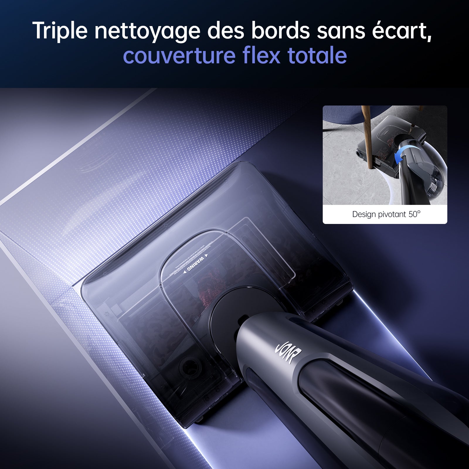 JONR H2 aspirateur laveur 20 000 Pa, nettoyage des sols sans fil, position allongée à plat à 180°, conçu pour une combinaison d’aspirateur et de serpillière pour sols durs