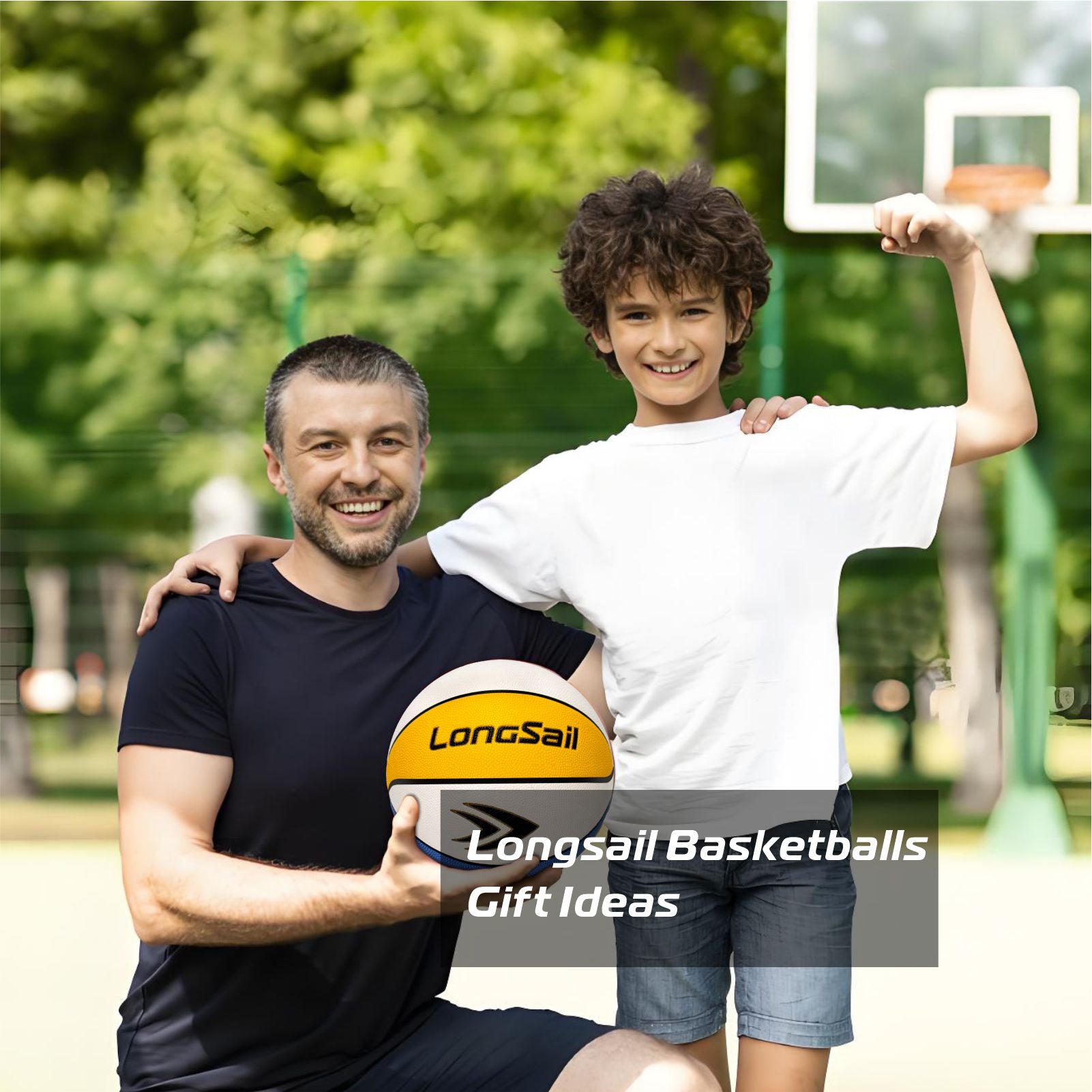 LONGSAIL Ballon de basket-ball en cuir composite haut de gamme/cuir microfibre taille 5 Jaune/Blanc/Bleu polyuréthane absorbant l’humidité