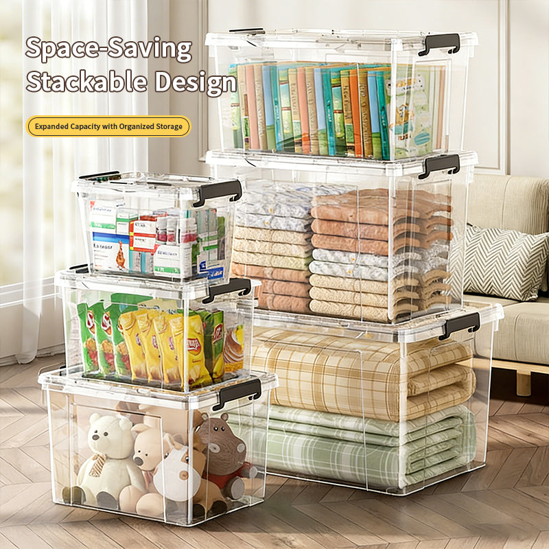 E-YAYUN Lot de 4 Boîtes de rangement épaisses en plastique transparent 42 x 30 x 25 cm