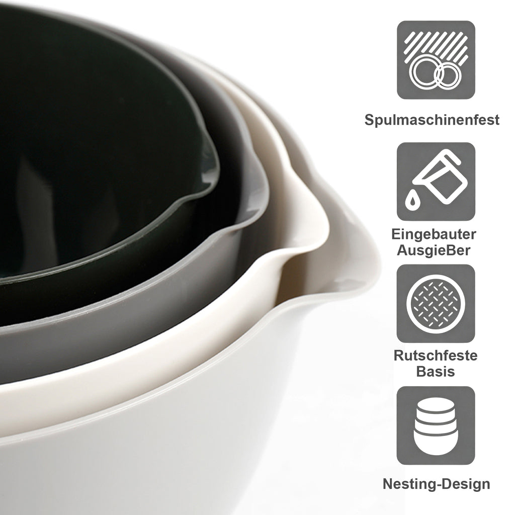 Sunyana Ensemble de bols de mélange, 4 pièces, Gris, Sans BPA, Fond antidérapant, Empilable, Réutilisable, Convient pour la pâtisserie, la préparation des repas et les salades