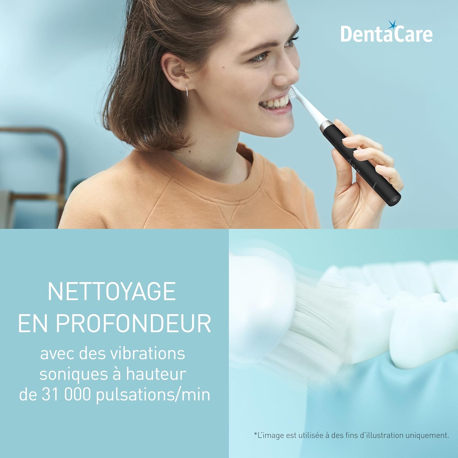 Panasonic Brosse à dents électrique EW-DM81-K503, 2 têtes incluses, minuteur, 2 modes de fonctionnement, design ergonomique, 31 000 mouvements par minute, vibrations soniques, noir