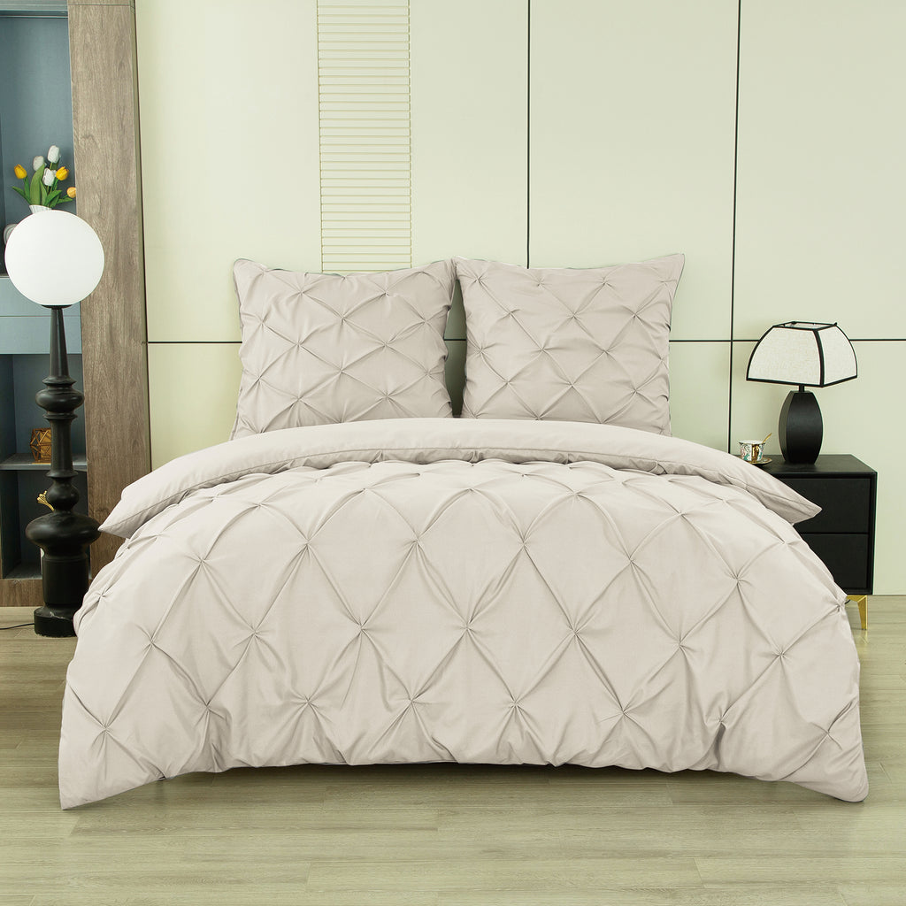 Ensemble housse de couette et taies d'oreiller, coloris naturel, en lin, effet plissé, aspect filé, 140 x 200 cm + 65 x 65 cm x 1