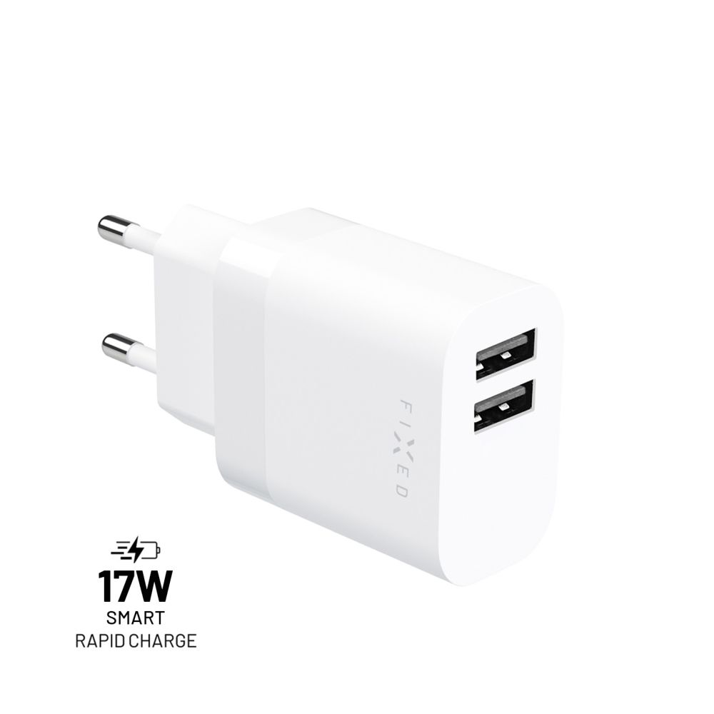 Chargeur de voyage FIXED double USB 17W, Blanc