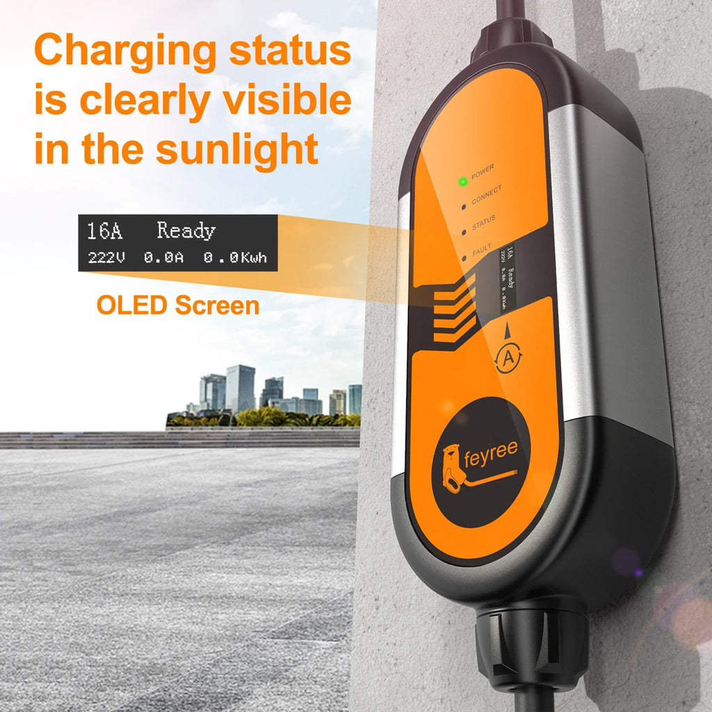 Feyree Chargeur portable pour véhicule électrique type 2 16 A 3,5 kW, Câble de recharge 5 m avec prise Schuko, Courant réglable pour chargeur de voiture électrique