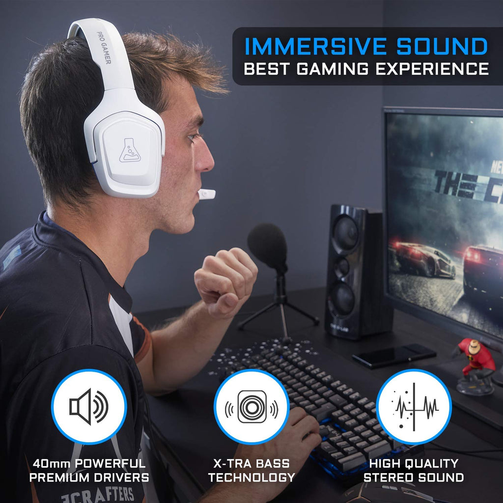 THE G-LAB Korp Cobalt Casque Gaming Filaire (Prise 3.5mm) - Micro Intégré - PC, PS4, PS5, Xbox One, Mac, Switch & Plus - Blanc