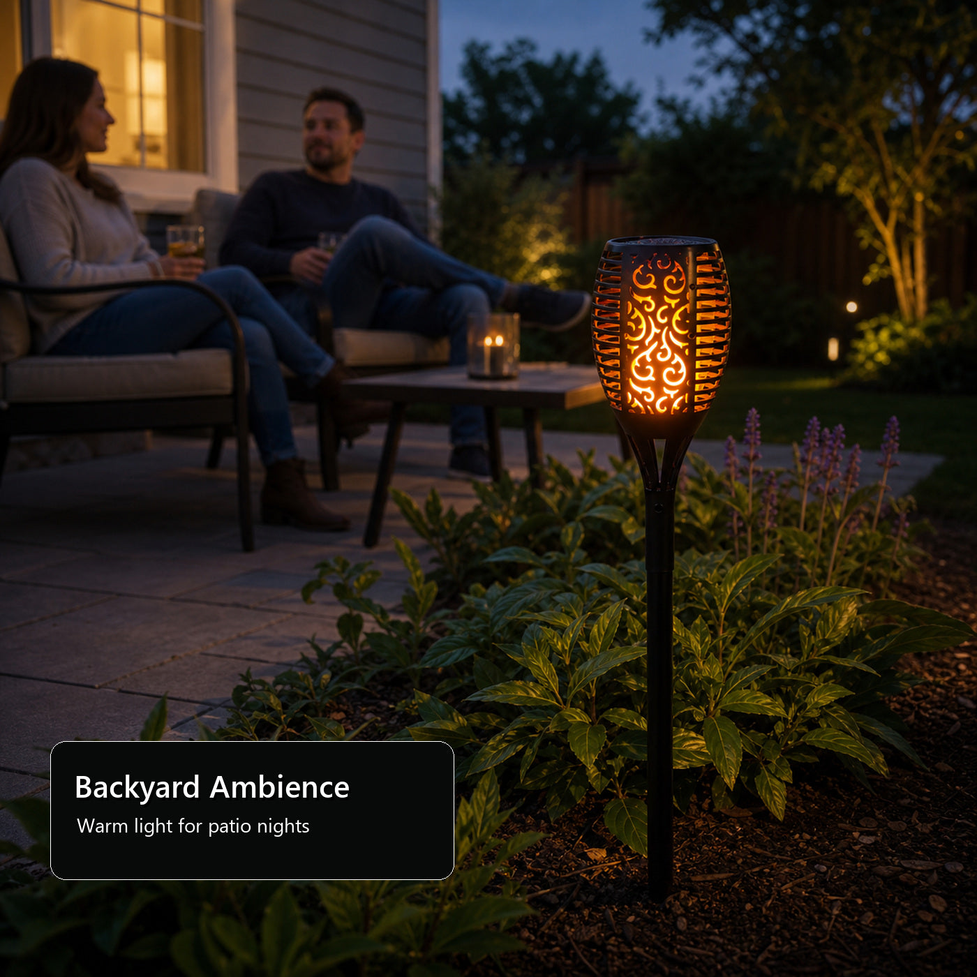 Arlgsite Lot de 2 torches solaires de jardin 96 LED, luminaires de torches avec effet flammes dansantes, IP65 résistants à la poussière et aux projections d’eau