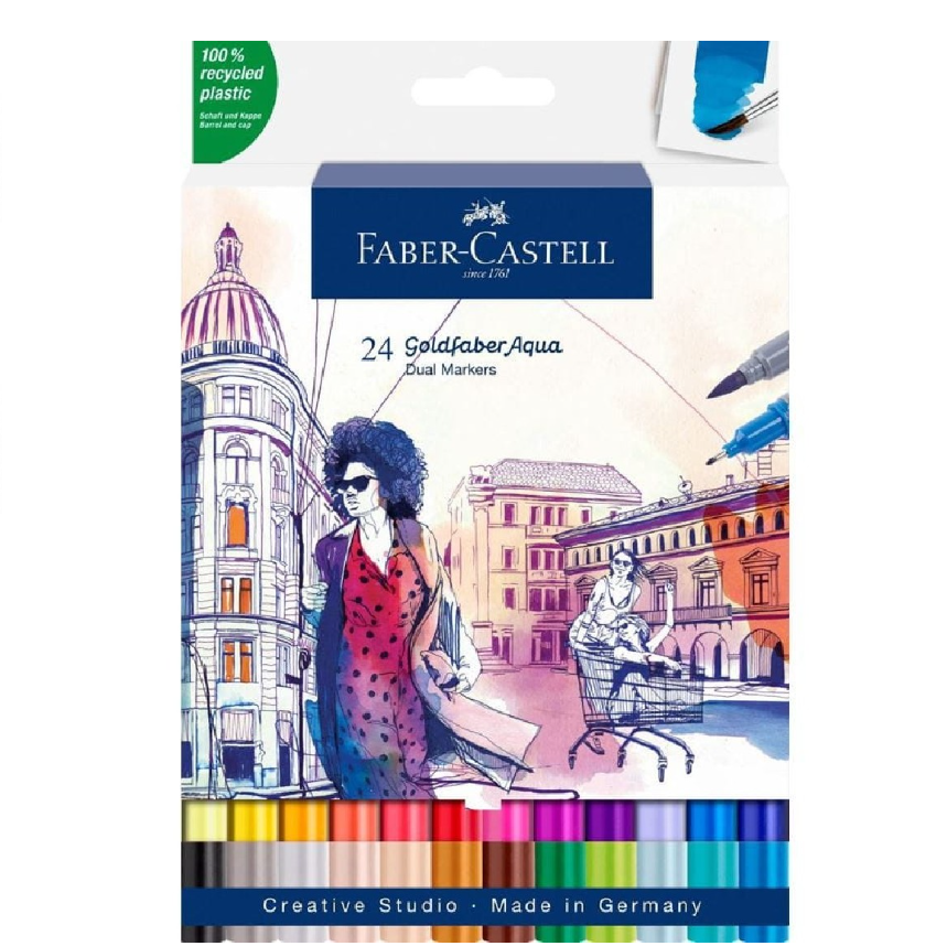 Faber-Castell Goldfaber Aqua Lot de 24 marqueurs double-pointe aquarellables