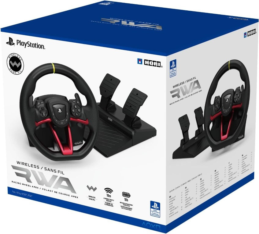 Hori Volant de course sans fil Racing Wheel Apex PC, PS4 et PS5 - Pédales incluses - Licence officielle Sony - Noir