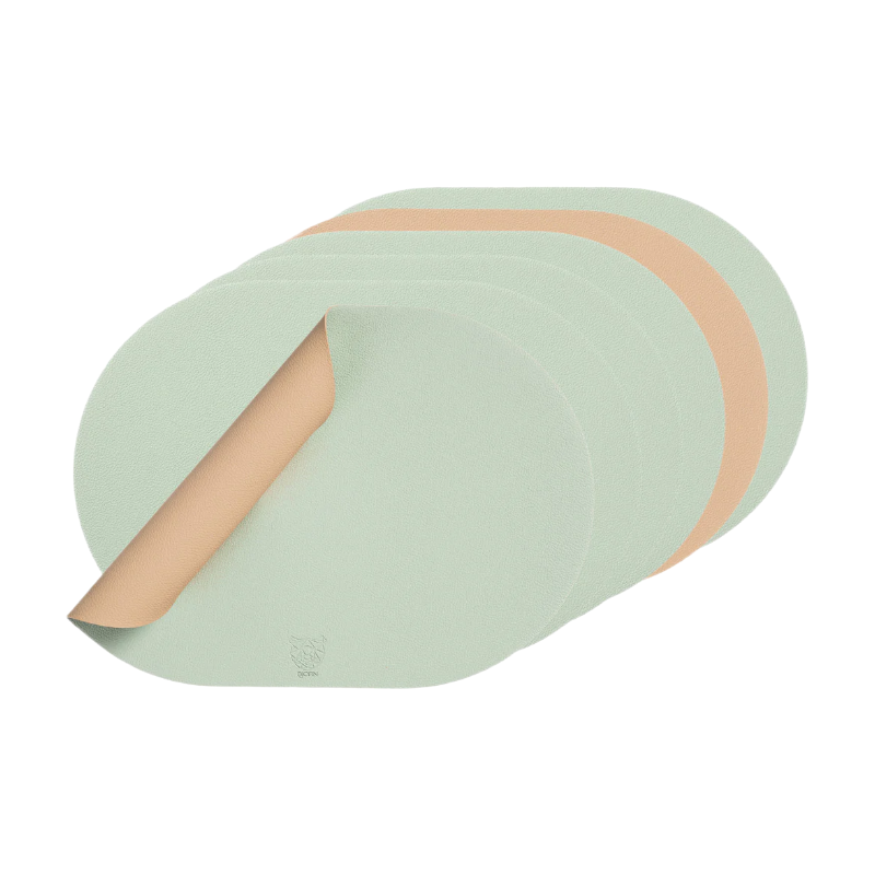 Björn Lot de 6 set de table ovales réversibles en cuir recyclé - Rose pâle et vert pâle
