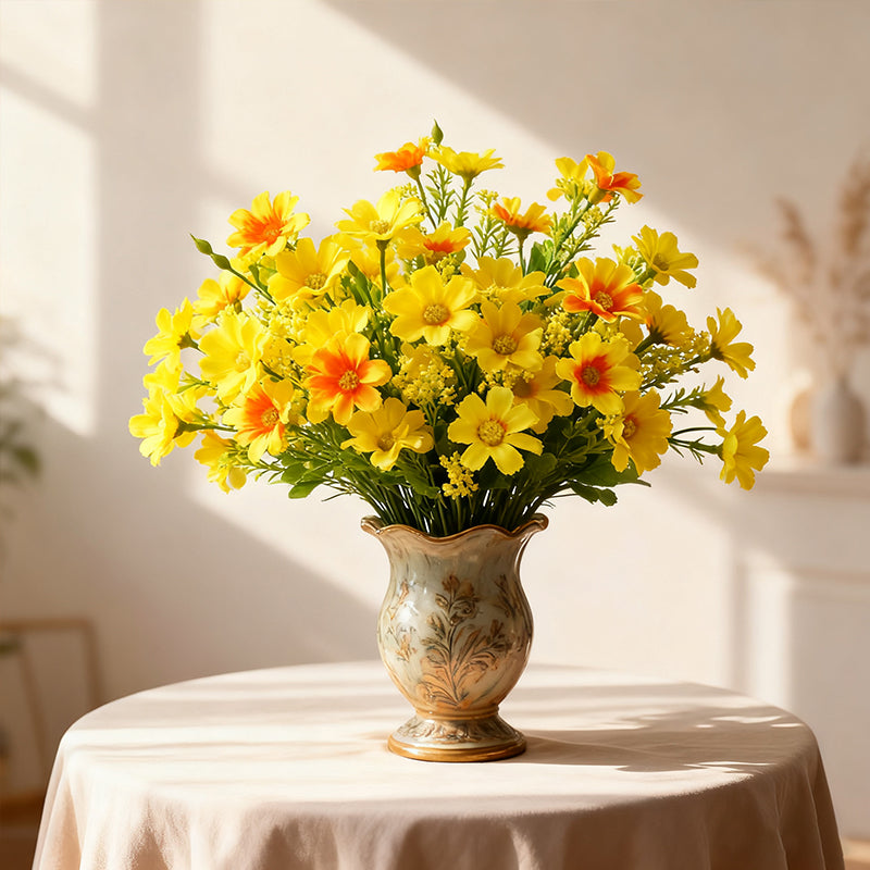 Wei's moment 6 lots de plantes artificielles pour balcon et intérieur, décoration de fleurs en plastique, plastique faux, fleurs résistantes aux UV pour tombes et jardin jaune