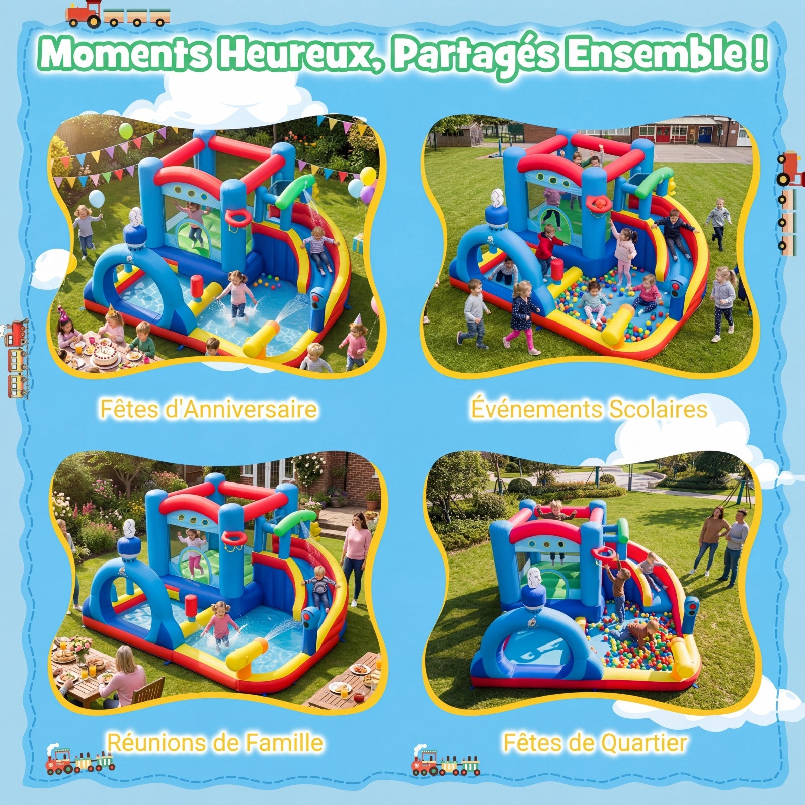 Costway Château gonflable avec toboggan aquatique, aire de saut, piscine, canon à eau, sacs de sable et jeu de panier (gonfleur non inclus)