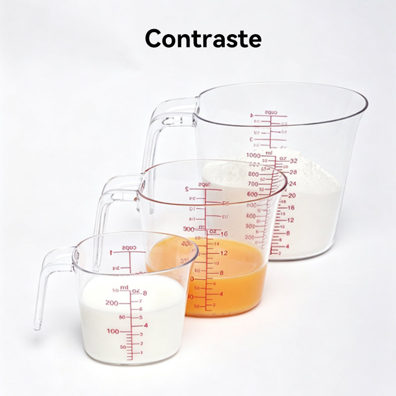 JORDAN&JUDY Lot de 3 verres doseurs transparents, gradués pour la pâtisserie, 250 ml*1 + 500 ml*1 + 1000 ml*1