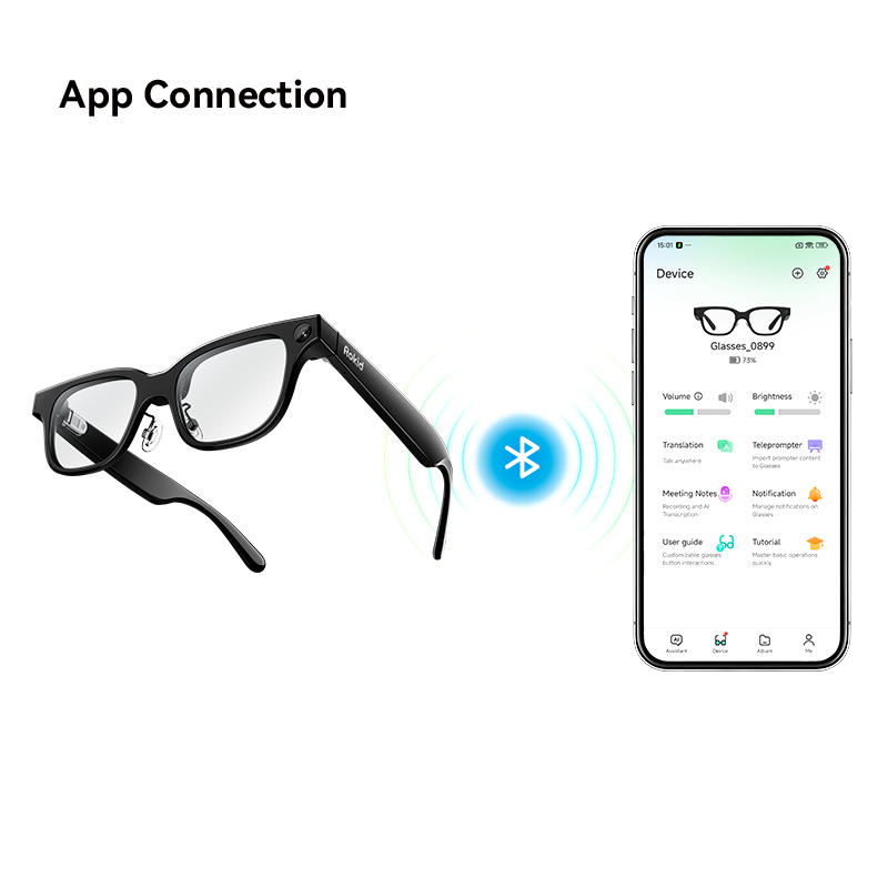 Lunettes Rokid (avec écran), lunettes intelligentes IA et RA, premières lunettes IA avec prise en charge de ChatGPT et Gemini, ultra-légères 49 g, traduction et navigation en temps réel, prise de notes lors des réunions