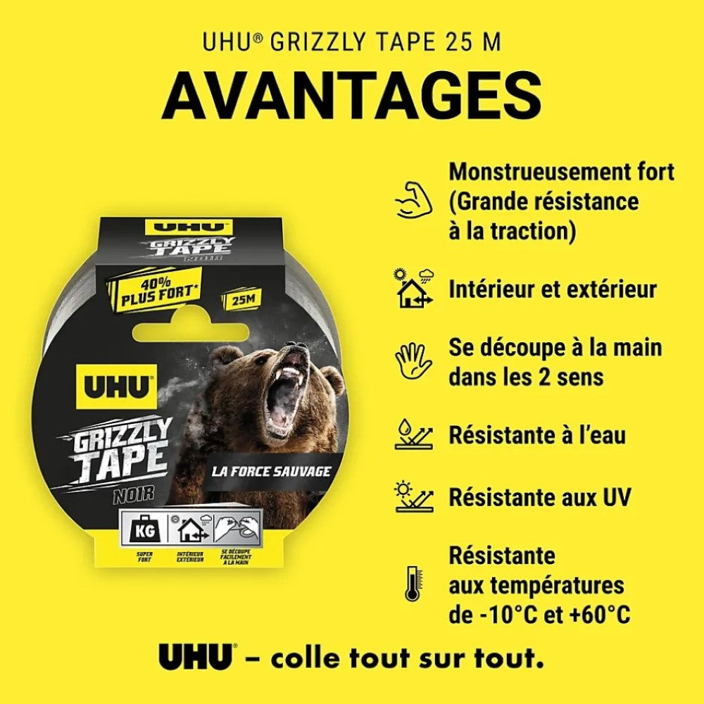 UHU GRIZZLY TAPE x 25 m Noir