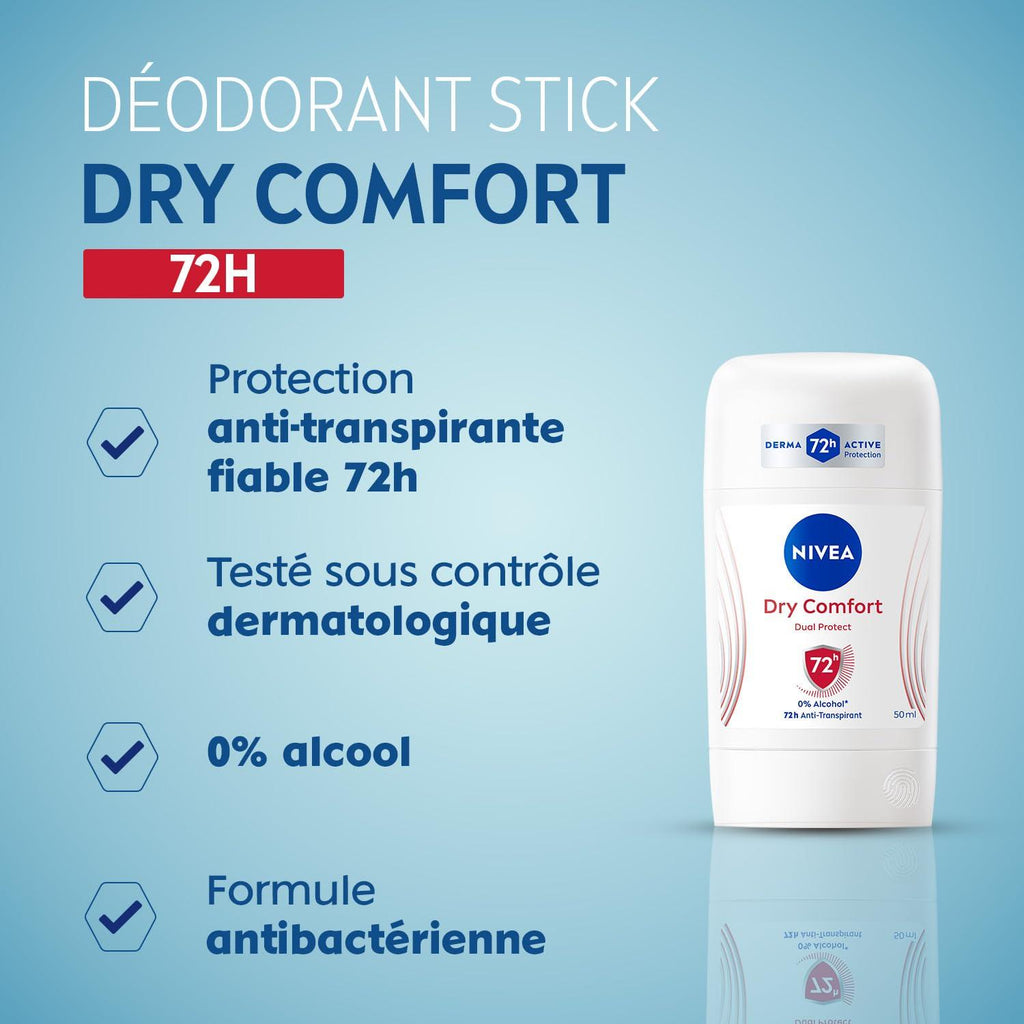 NIVEA Déodorant Femme Aisselles Dry Comfort Protection 72h Stick 50 ml