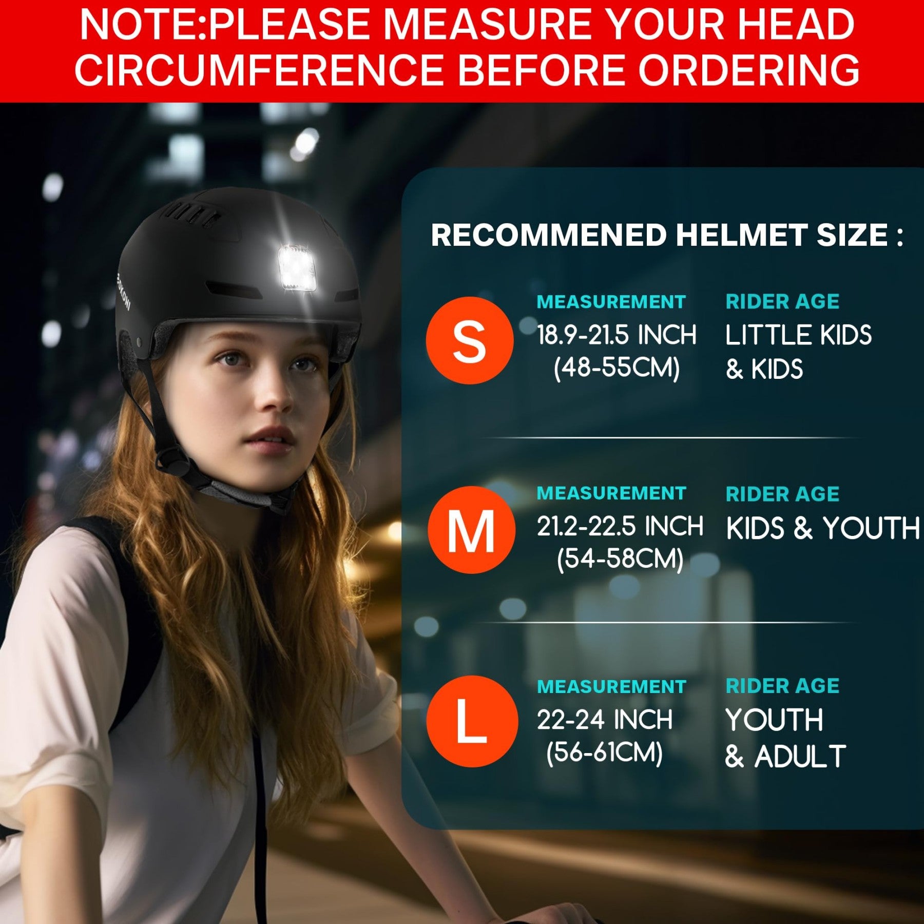 DKONI HS-158 Casque de vélo adulte rechargeable USB avec éclairage avant et arrière Convient aux hommes et aux femmes Noir S 48-55 cm