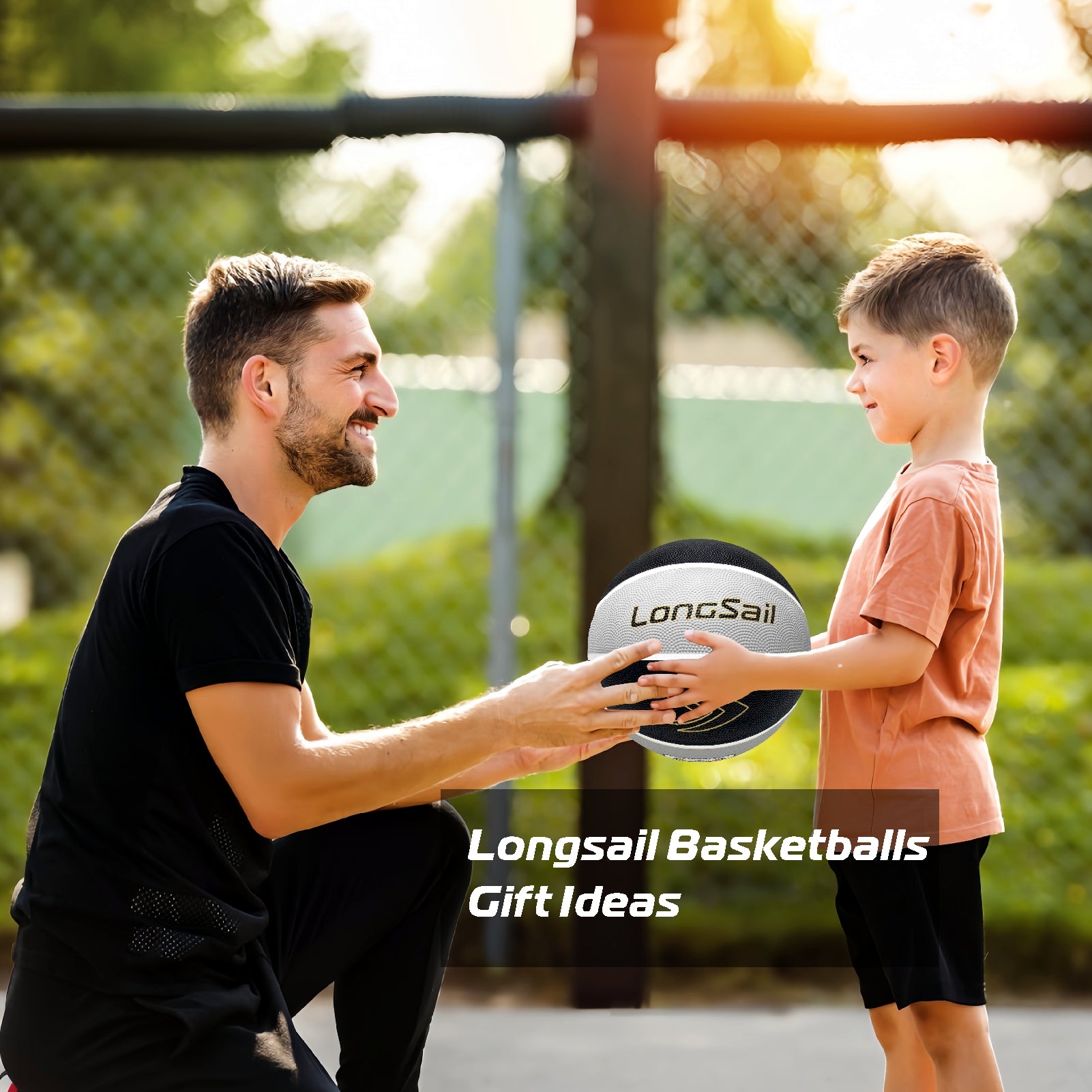 LONGSAIL Ballon de basket-ball en caoutchouc de haute qualité noir/gris - Taille 4 - 25,5''