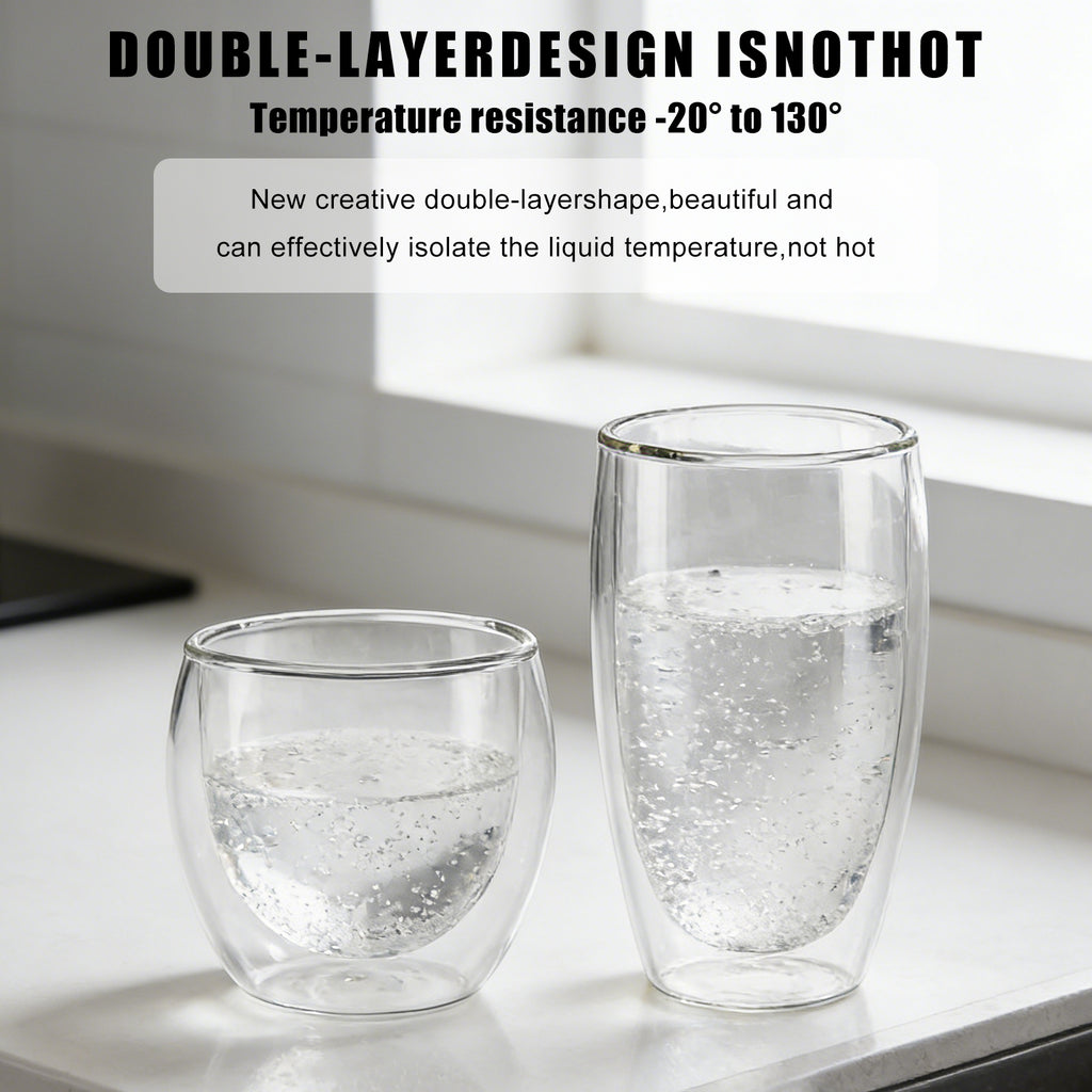 Ju7cer Lot de 2 verres en verre pour thé, boissons et café avec 2 pailles en verre 220 ml + 350 ml