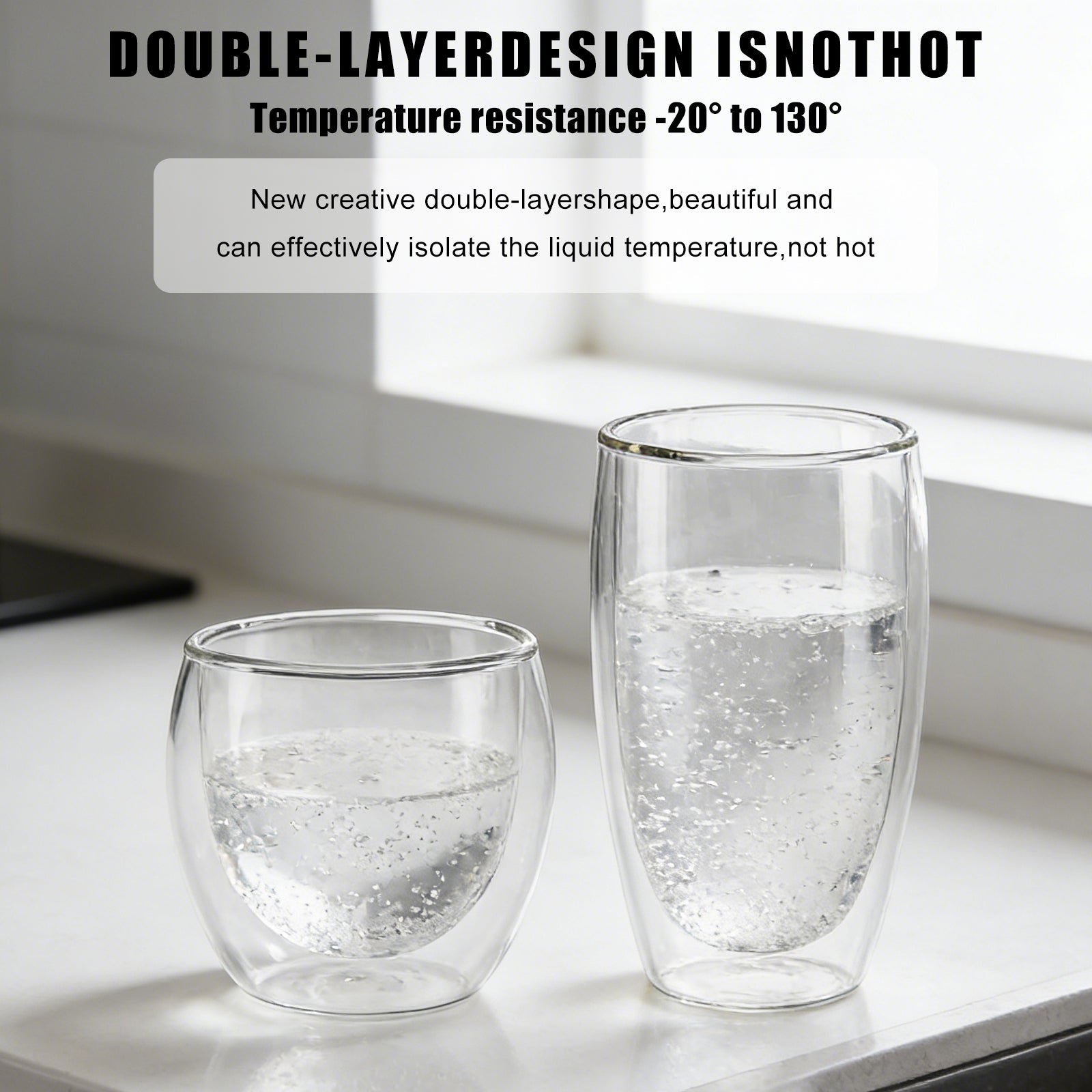 Ju7cer Lot de 2 verres en verre pour thé, boissons et café avec 2 pailles en verre 220 ml + 350 ml