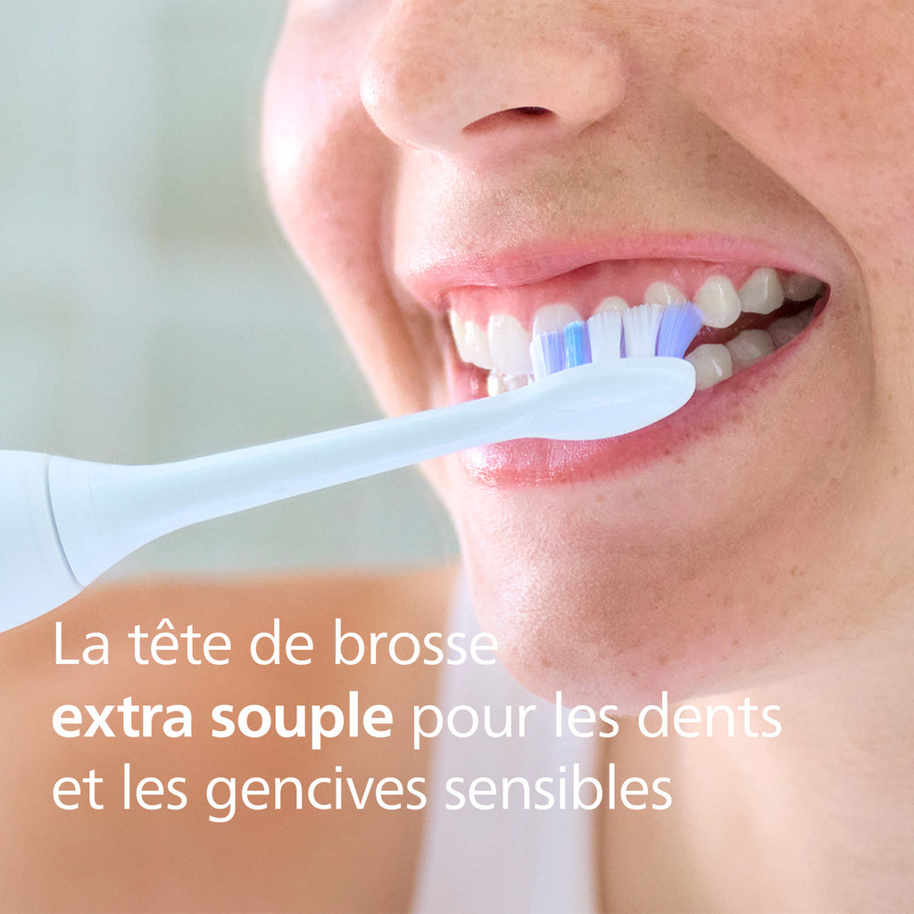 Philips Sonicare S2 Sensitive HX6054/87 Tête de brosse à dents électrique - brins ultra-doux, élimine jusqu’à 10x plus de plaque, compatible BrushSync, lot de 4 - Blanc