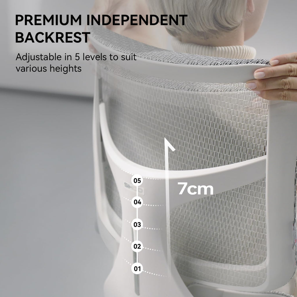 SIHOO Doro S100 Chaise de bureau ergonomique avec double soutien lombaire dynamique, dossier réglable sur 5 positions, accoudoirs coordonnés 4D, angle d’inclinaison max. 135°, convient pour le bureau à domicile, S100 blanc