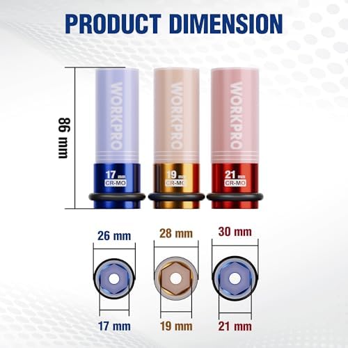 WORKPRO Protections de pneus 3 pièces 1/2'' avec circlips en caoutchouc et sangles de suspension