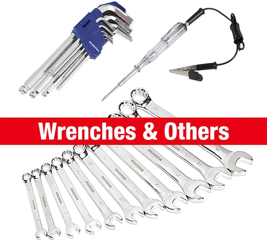 WORKPRO Jeu de douilles 123 pièces, 1/2", 1/4", 3/8" Jeu d'outils de mécanique | Clé à cliquet à libération rapide, Acier Cr-V, Douilles métriques et SAE, Rangement facile