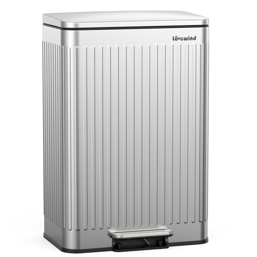 Poubelle en acier inoxydable 60 litres / 16 gallons avec couvercle à fermeture douce, grande poubelle à pédale avec texture romaine, seaux intérieurs amovibles
