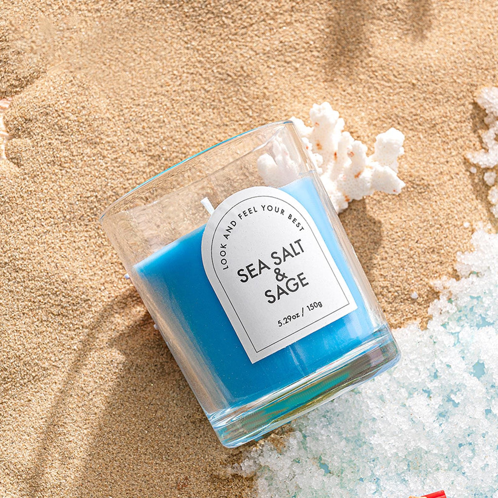 Zooly Bougie parfumée transparente colorée - Sauge et sel marin Bleu, 140 g, 1 pc