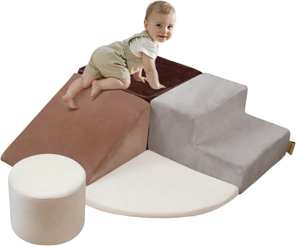 Blocs de construction en mousse pour enfants BanaSuper, blocs de construction en mousse XXL, certifiés EN71, jouet Montessori pour enfants, coque lavable pour le plaisir en intérieur, coffret de jeu en mousse douce pour bébé (Gris café)