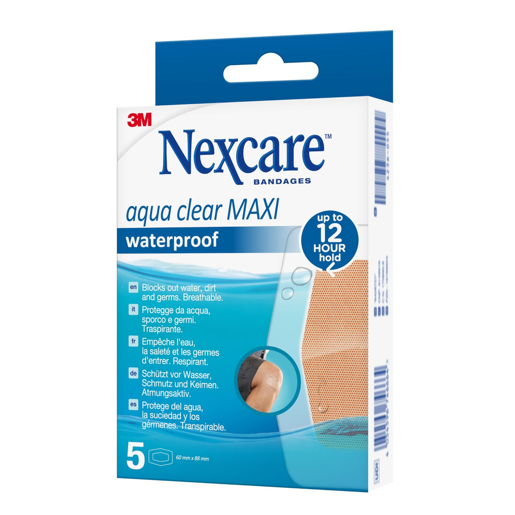 NEXCARE™ Aqua Clear MAXI Pansements Imperméables, 60 mm x 88 mm, Lot de 5