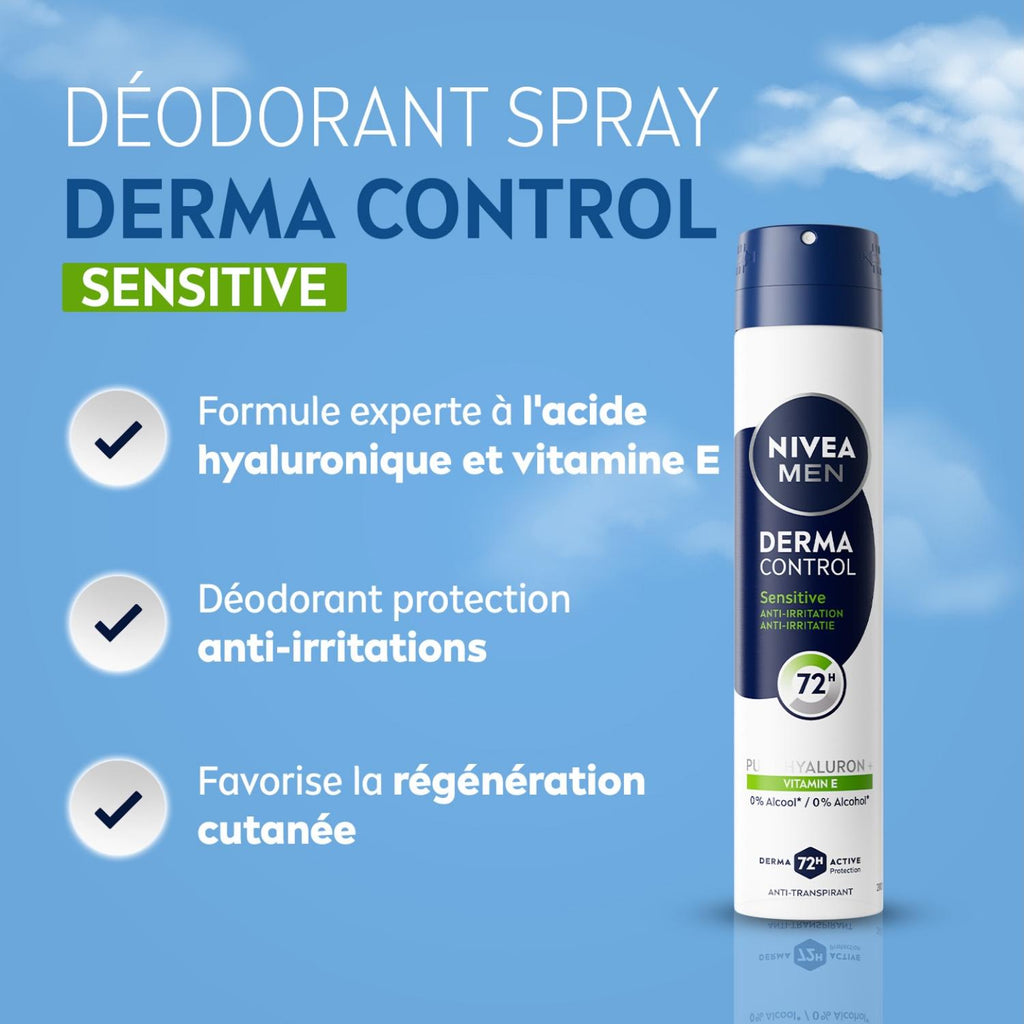 NIVEA MEN Déodorant Aisselles Derma Control Sensitive Protection 72h Spray 200 ml