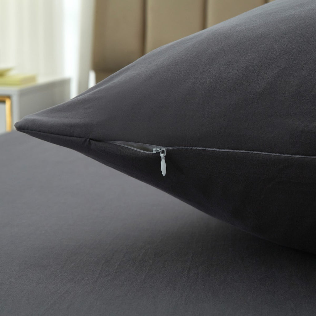 Meeallhome Parure de housse de couette lavée brossée, 155 x 220 cm/80 x 80 cm x 2, Gris foncé