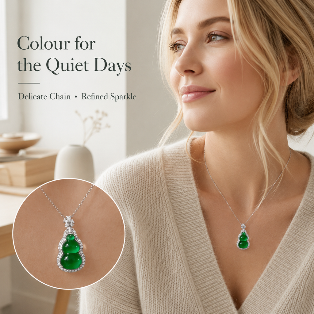 VoxorAI collier en calcédoine naturelle couleur jade, pendentif modèle quatre saisons